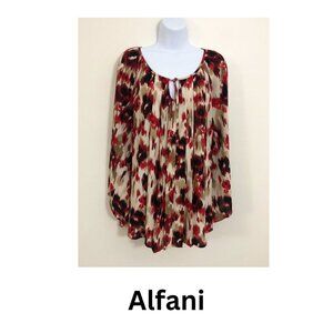 Alfani Women Artsy Tunic Top Blouse 16 Boho Multi Bell Sleeve Sheer Career